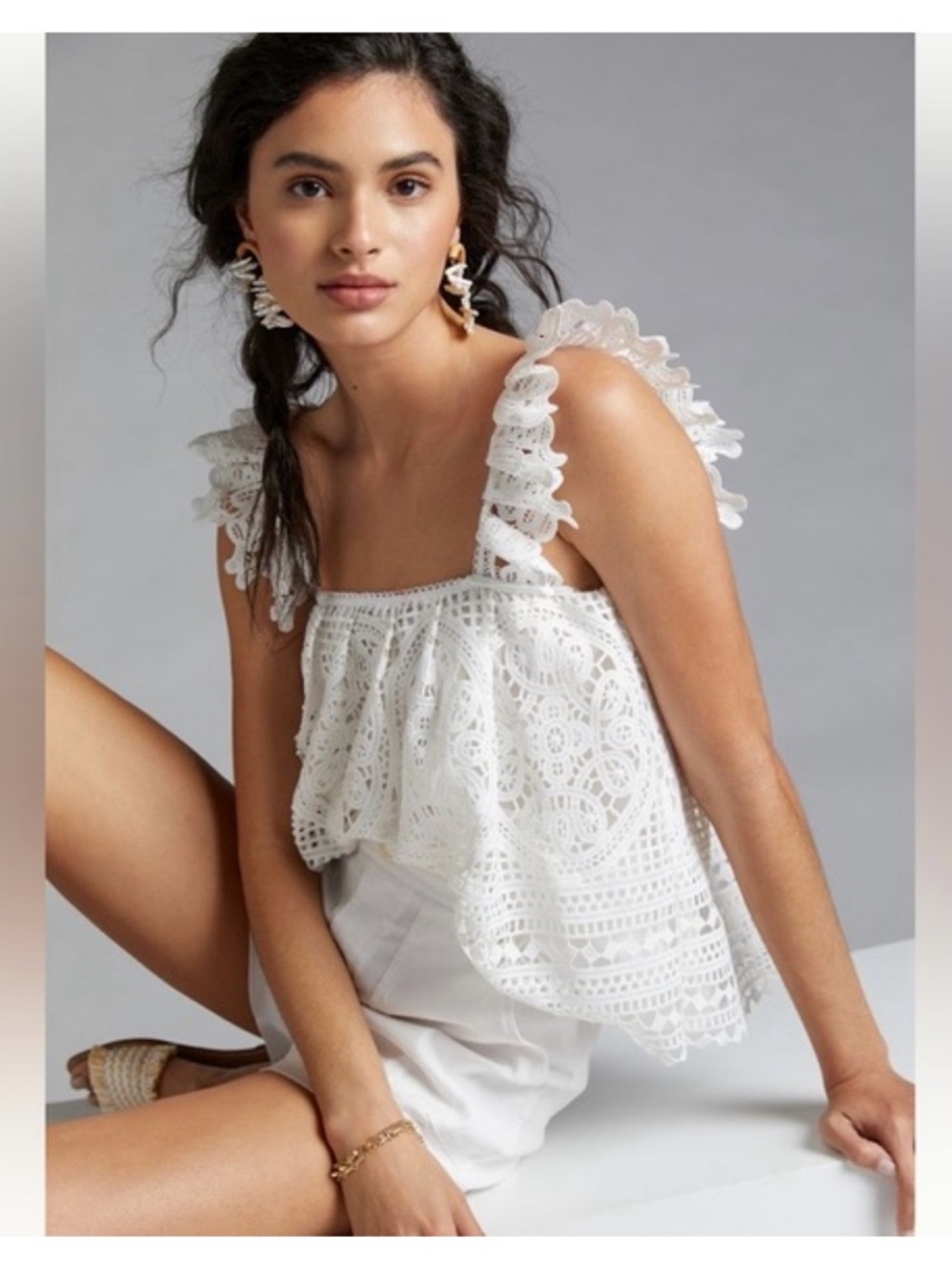 Anthropologie Eri + Ali Lace Ruffle Tank size S Boho Festival Resort